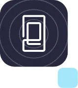 Icono de un smartphone delineado en blanco sobre un fondo azul con círculos concéntricos, simbolizando la conexión entre data, plataformas y audiencias para mejorar el ROI y cumplir con KPIs.