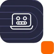 Icono de un robot sobre fondo oscuro con líneas curvas, representando la optimización con inteligencia artificial y técnicas SEO para plataformas digitales.