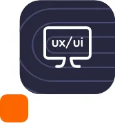 Icono de una pantalla con las letras UX/UI, sobre fondo oscuro con líneas curvas, representando la creación de interfaces de usuario innovadoras y usabilidad.